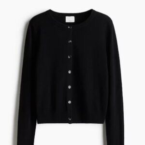 Crew Neck Button-front Cardigan Sweater - Black